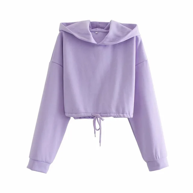All Match Light Purple Drawstring Waist Hooded Sweater Women Purple - Shop at LoveMi