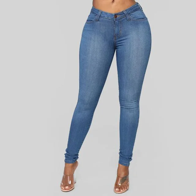 Simple Fashion Ladies High Stretch Jeans Blue - Shop at LoveMi