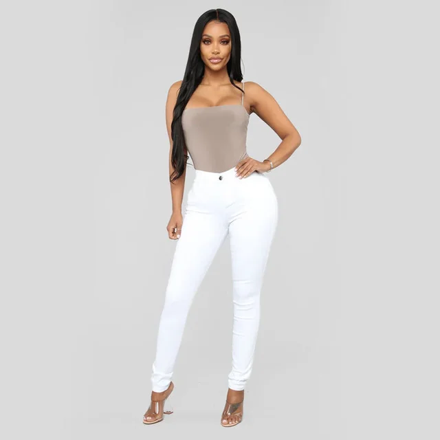 Simple Fashion Ladies High Stretch Jeans White - Shop at LoveMi