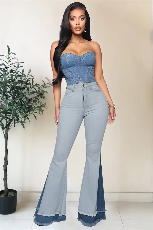 Fashion Casual Washed Big Flared Jeans Light Blue - Shop at LoveMi