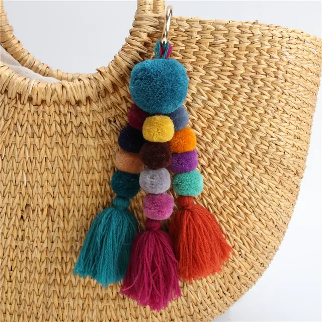 Hair Ball Tassel Pendant Key Chain Accessories Mobile Phone Bag Blue - Shop at LoveMi