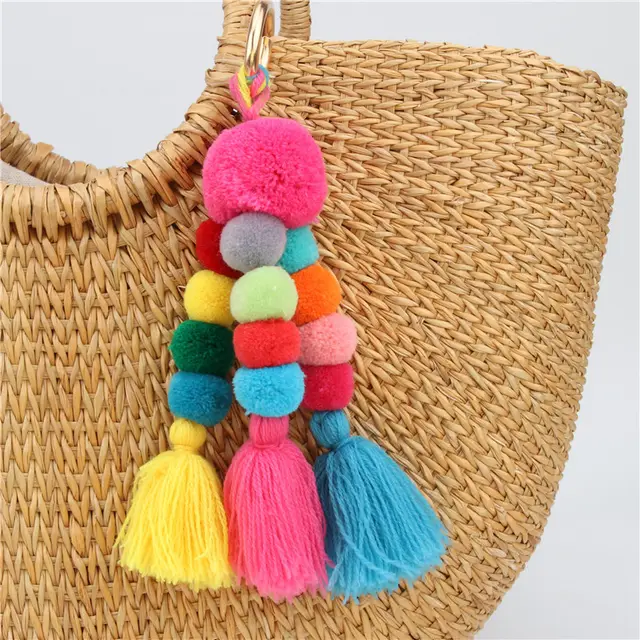 Hair Ball Tassel Pendant Key Chain Accessories Mobile Phone Bag Pink - Shop at LoveMi