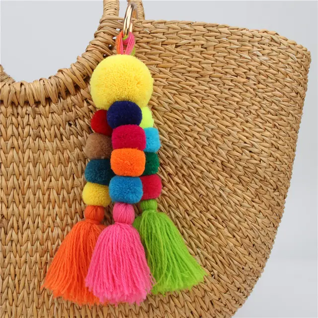 Hair Ball Tassel Pendant Key Chain Accessories Mobile Phone Bag Yellow - Shop at LoveMi