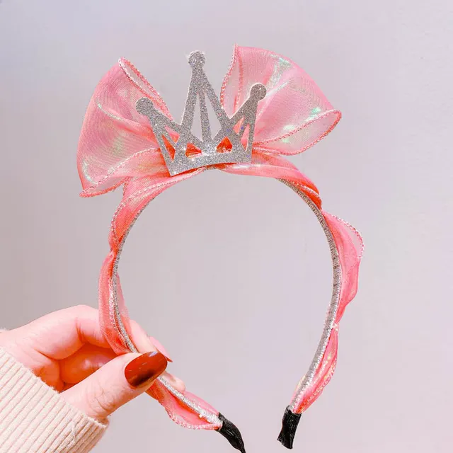 Hd1169A1 Korean Princess Wind Bright Face Mermaid Ji Net Yarn Bow Bright Diamond Crown Children'S Headband Headband Hair Accessories Orange - Shop at LoveMi
