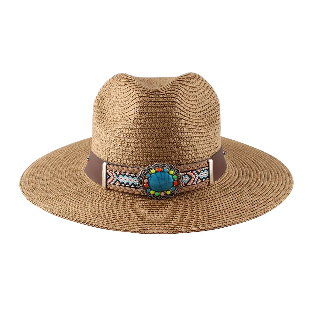 Sun Hat With Wide Brim And Big Edge On The Beach - Khaki