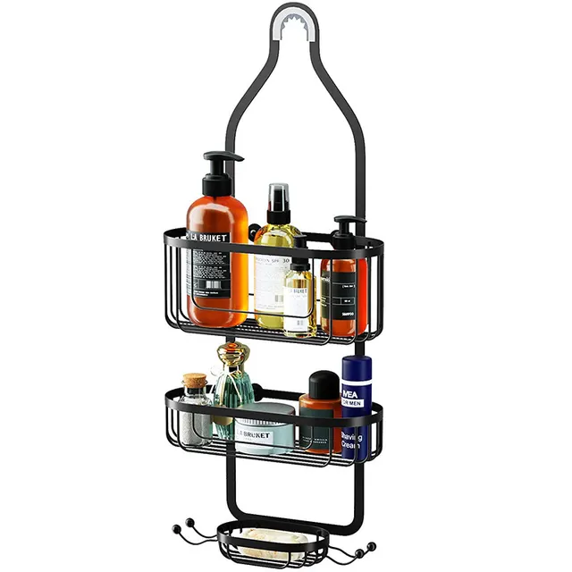 Bathroom In wall Shower Shelf Toilet Free Installation 3 layer Hanging Basket Black - Shop at LoveMi