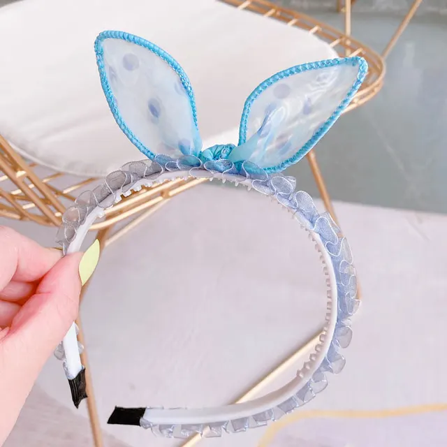 Hd4387A03 Bunny Girl. South Korea New Cute Ear Bow Fold Lace Pressed Hairband Headband Hair Accessories Blue - Shop at LoveMi