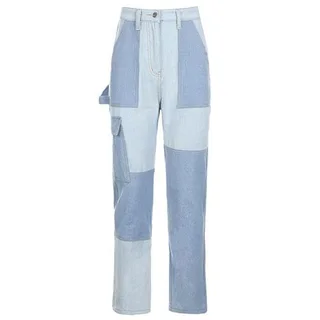 Women'S Casual Stitching High-Rise Slim-Fit Jeanys - Blue