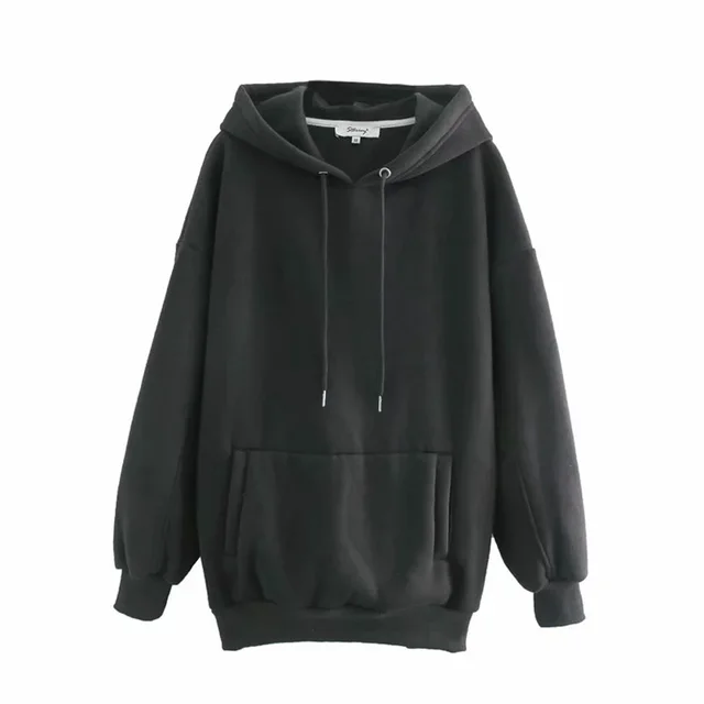 European And American Style Casual All Match Loose And Thin Solid Color Plus Velvet Sweater Black - Shop at LoveMi