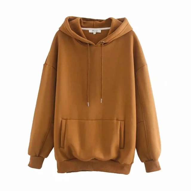 European And American Style Casual All Match Loose And Thin Solid Color Plus Velvet Sweater Brown - Shop at LoveMi