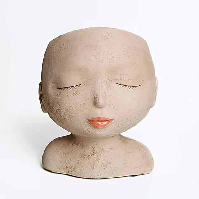Sculpture Flowerpot With Closed Eyes Doll Garden Decoration Ornaments Flower Pot - Shop at LoveMi