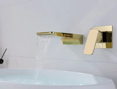 Concealed Copper Wall Mounted Black Hot And Cold Water Waterfall Basin Faucet Light Gold - Shop at LoveMi