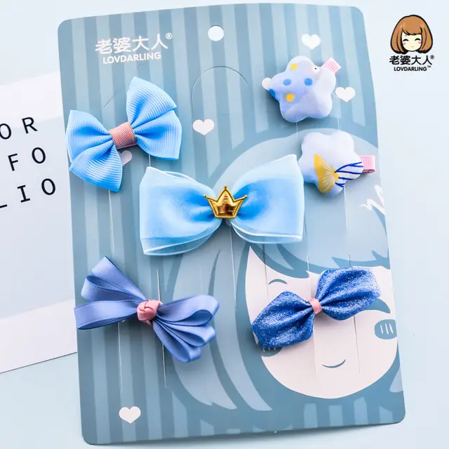 Korean Girl Princess Korean Bow Hairpin Hairpin Combo Set Hair Accessories Birthday Gift Headdress Gift Box Blue Card - Shop at LoveMi