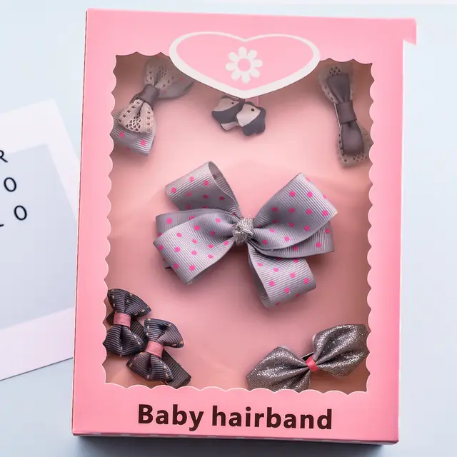 Korean Girl Princess Korean Bow Hairpin Hairpin Combo Set Hair Accessories Birthday Gift Headdress Gift Box Grey Boxed - Shop at LoveMi