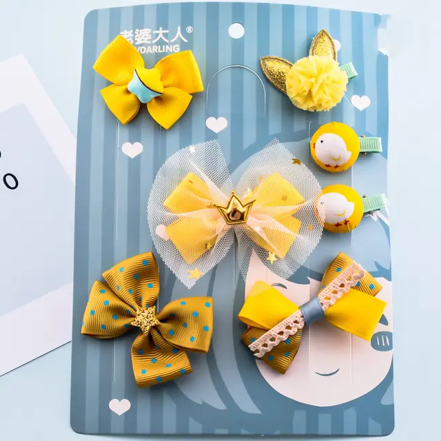 Korean Girl Princess Korean Bow Hairpin Hairpin Combo Set Hair Accessories Birthday Gift Headdress Gift Box Yellow Card - Shop at LoveMi