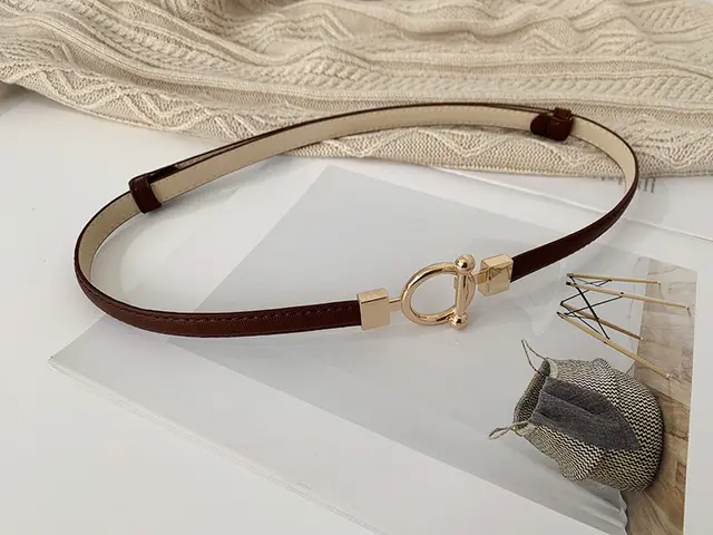 Adjustable Belt Decoration All Match Coat Dress Fashionable Fine Cross Pattern Small Belt Women With Sweater Camel - Shop at LoveMi