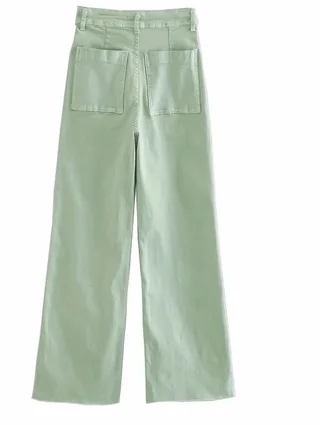 Jeans Zw Premium Marine Straight High-Waist Jeans Featuring Rear Patch Pockets Seamless Hems Front Zip Fly With Top Button - Green