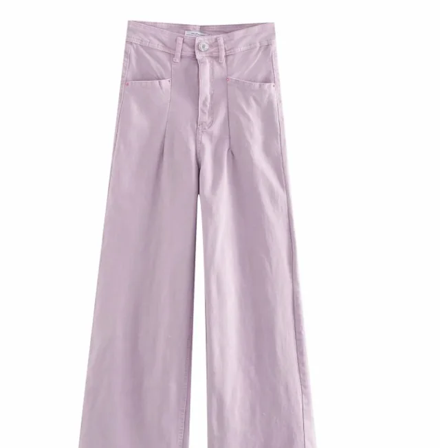 Jeans Zw Premium Marine Straight High Waist Jeans Featuring Rear Patch Pockets Seamless Hems Front Zip Fly With Top Button Purple - Shop at LoveMi