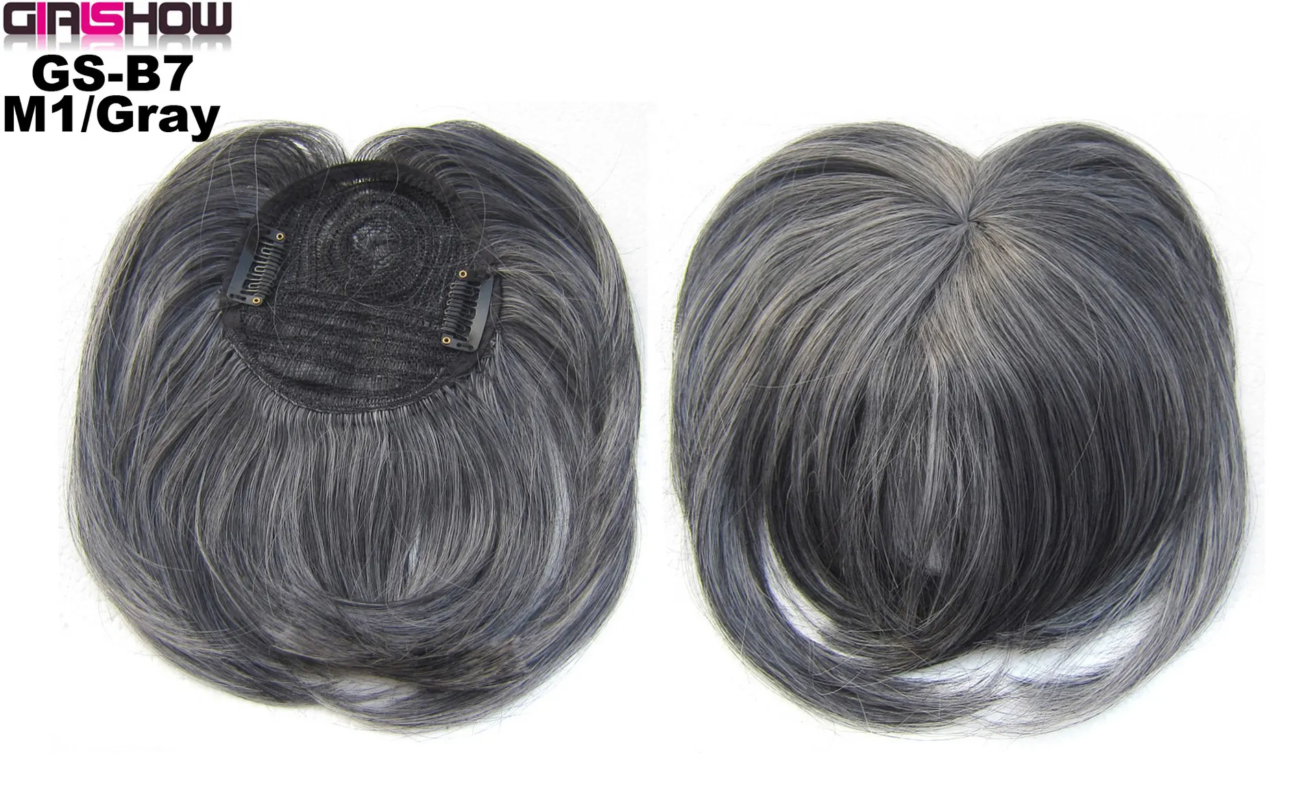 High Temperature Silk Chemical Fiber Wig Top Heart Bangs, Peach Heart Bangs On The Top Of TheHead - Gray