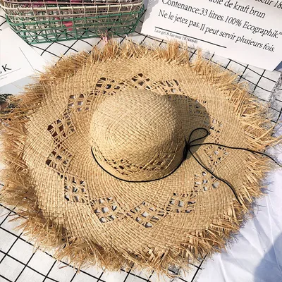 Women Summer Natural Raffia Straw Hat Girl Fashion Ribbon Floppy Shading Panama Wide Brim Sun Hats Vacation Travel Beach Hat Photo Color - Shop at LoveMi