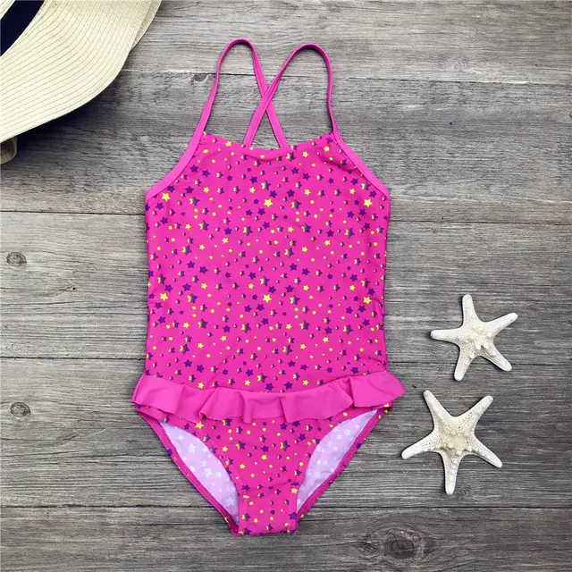 Girls' Striped Print One Piece Children's Swimsuit Rose Red - Shop at LoveMi