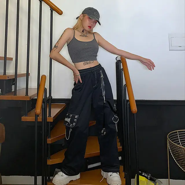 Thin Section Original Heavy Industry Chain Style Casual High Waist Wide Leg Pants Thin Loose Embroidered Overalls Women Pants Trend Black - Shop at LoveMi