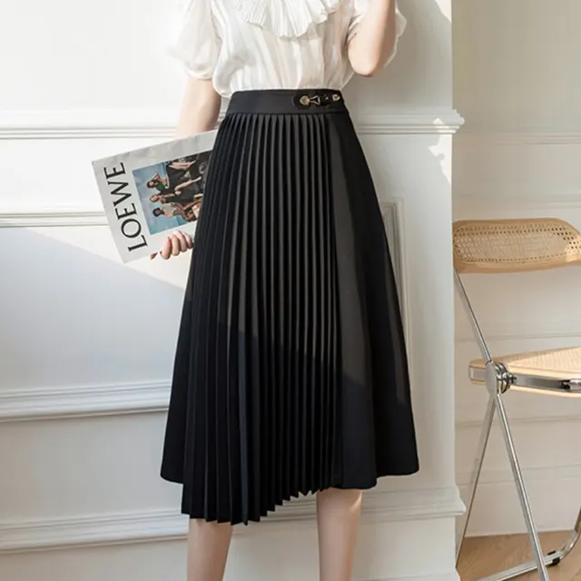 A line Mid length Retro Skirt Black - Shop at LoveMi