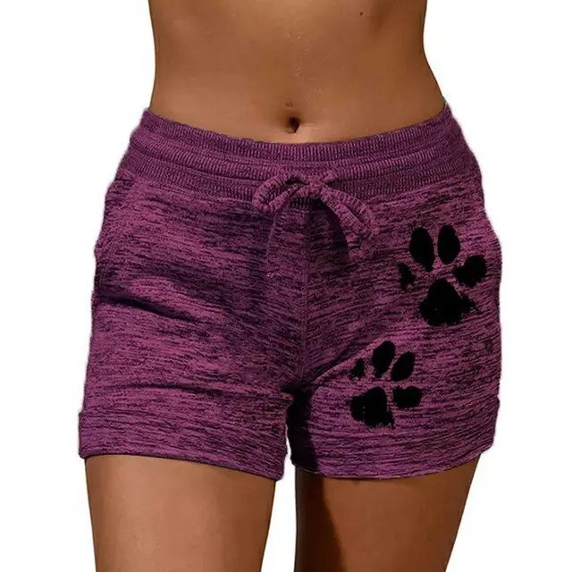 Foreign Trade Women'S Printed Bottoming Shorts Yoga Pants Leisure Sports Waist Elastic Shorts Purple - Shop at LoveMi