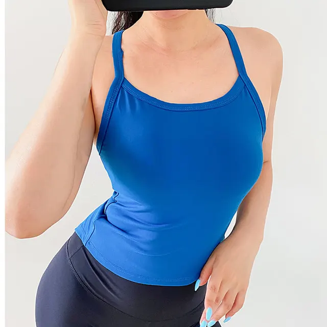 Sexy Crop Top Vest Women Sports Tank Top Yoga Bras Shoulder Strap Gym Sports Running Jogger Vest With Padded Tops Blue - Shop at LoveMi