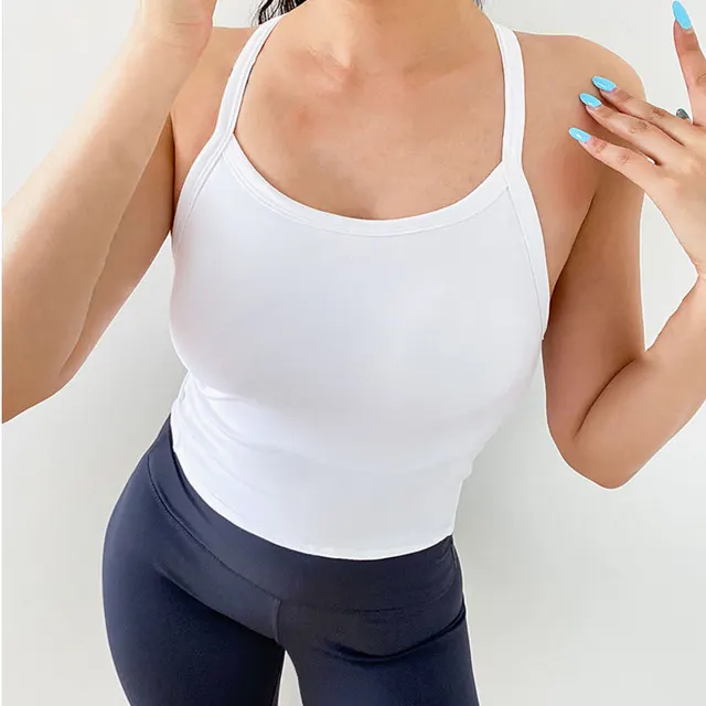 Sexy Crop Top Vest Women Sports Tank Top Yoga Bras Shoulder Strap Gym Sports Running Jogger Vest With Padded Tops White - Shop at LoveMi