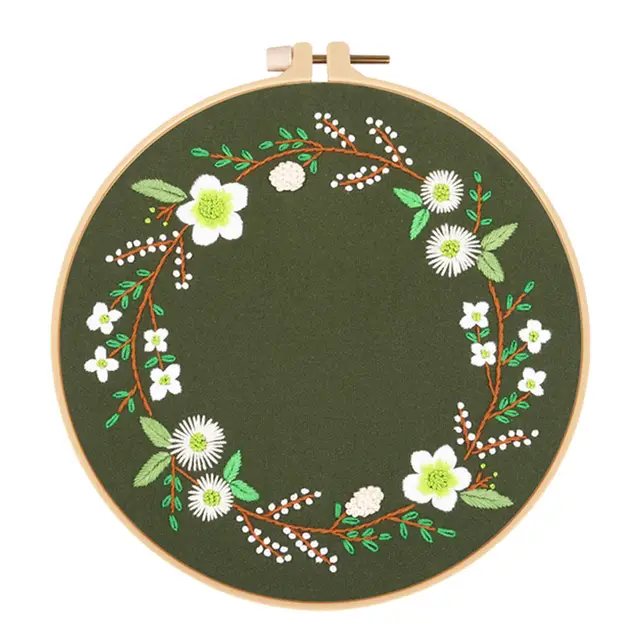 Green Floral Handmade Diy Embroidery Material Package Floral Cotton Daisy Wreath - Shop at LoveMi