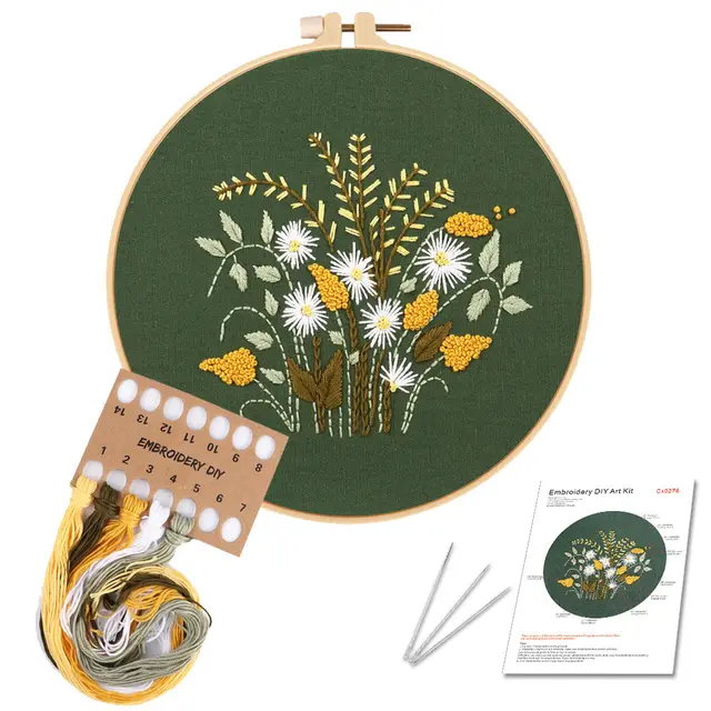 Green Floral Handmade Diy Embroidery Material Package Floral Cotton Green Chrysanthemum - Shop at LoveMi