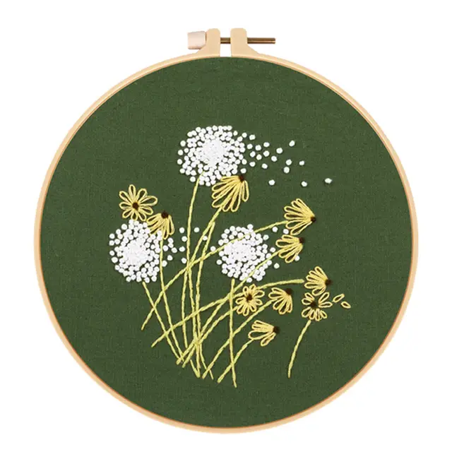 Green Floral Handmade Diy Embroidery Material Package Floral Cotton Green Dandelion - Shop at LoveMi