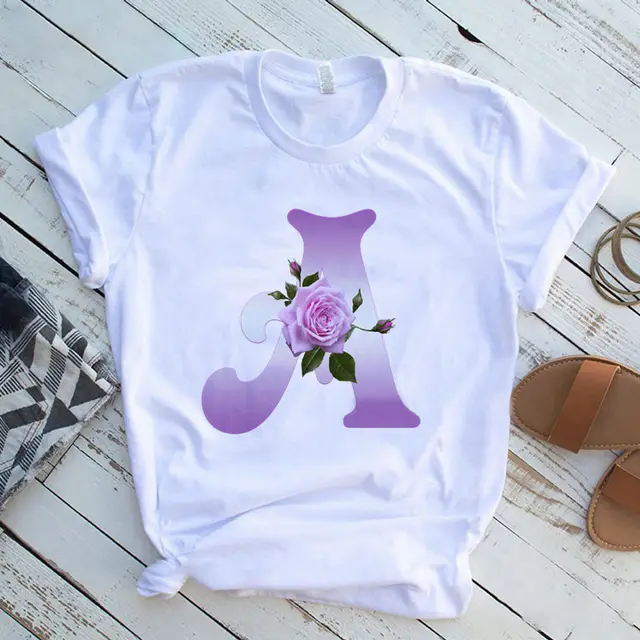 Fashion Black 26 Letter Flower Print Couple T Shirt White - Shop at LoveMi