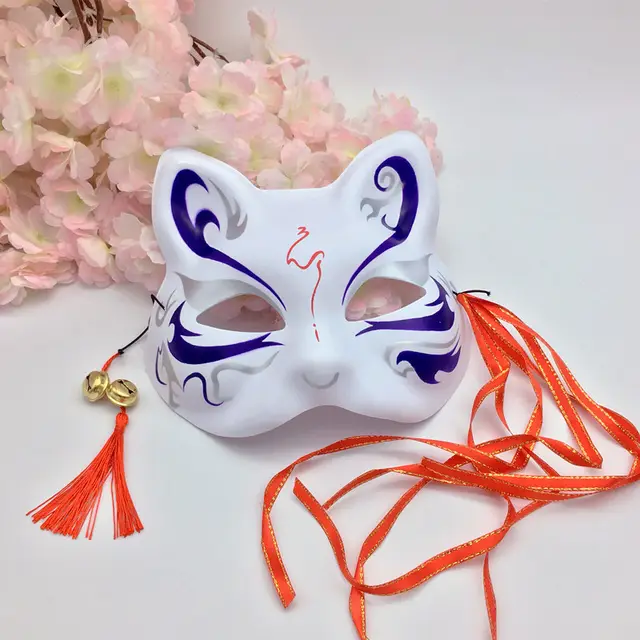 Painted Japanese Style Japanese Style Fox Half Face Antique Cat Face Mask - Shop at LoveMi