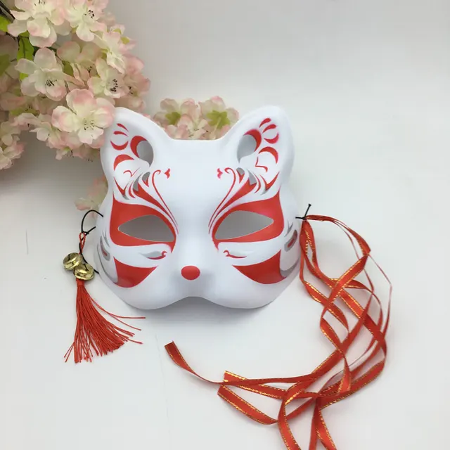 Painted Japanese Style Japanese Style Fox Half Face Antique Cat Face Mask B - Shop at LoveMi