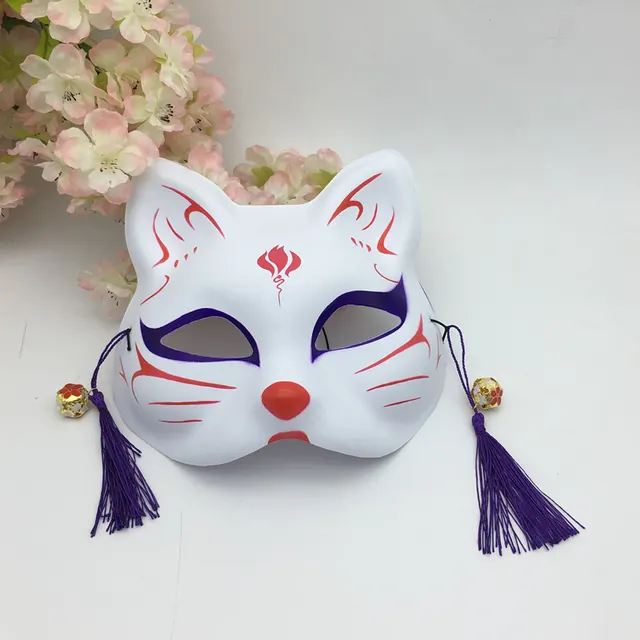Painted Japanese Style Japanese Style Fox Half Face Antique Cat Face Mask - Shop at LoveMi