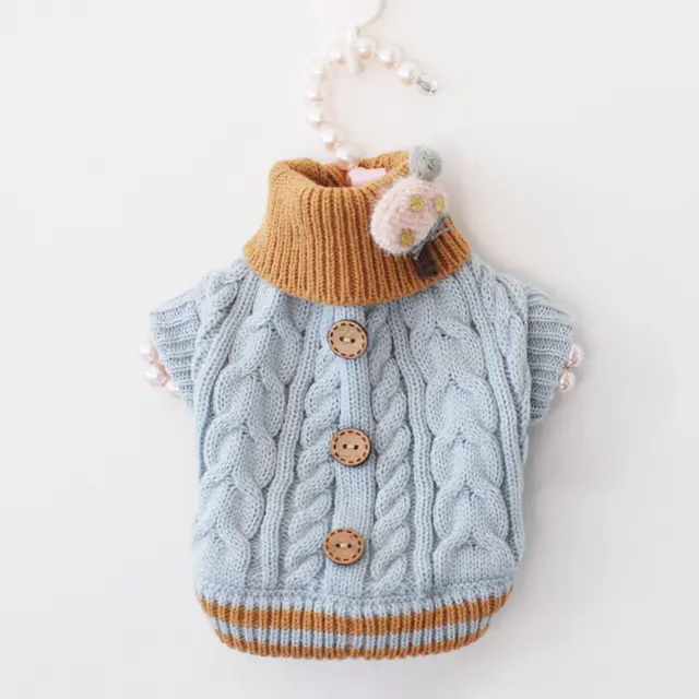 Classic Knitted Pet Sweater Overall Sweet Color Dog Clothes for Small Dogs Winter New Year's Dog Jacket Warm Luxury Cat Clothing Blue - Shop at LoveMi
