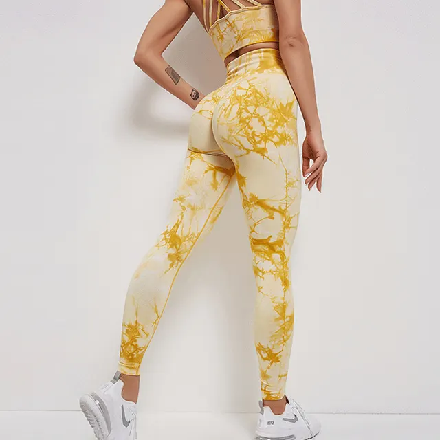 Tie Dye Yoga Wear Women'S Sports Fitness Suit Yellow Trousers - Shop at LoveMi
