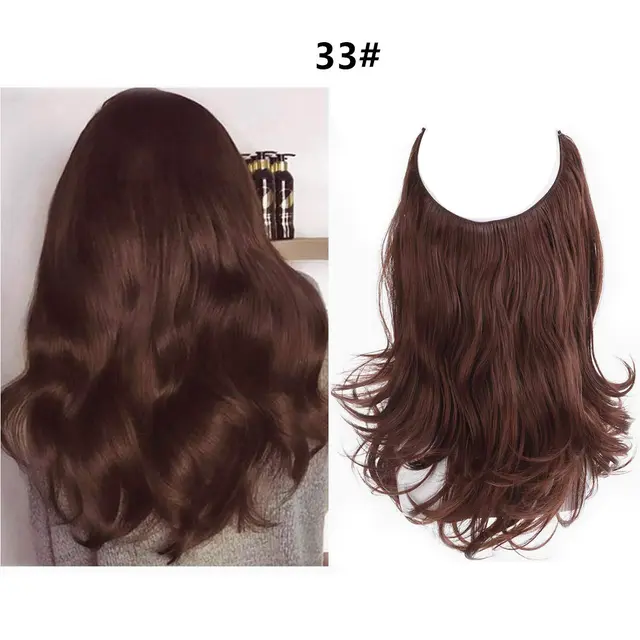 Wig Female Fish Line Type Long Curly Hair Chemical Fiber Extension Piece Matte High Temperature Silk Fish Silk Thread Wig Piece Set33 - Shop at LoveMi