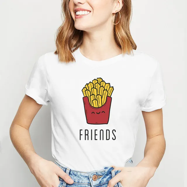 Short sleeved T shirt Women's Bottoming Shirt Through Friends Friends Printing Girlfriends Outfit 14144White - Shop at LoveMi