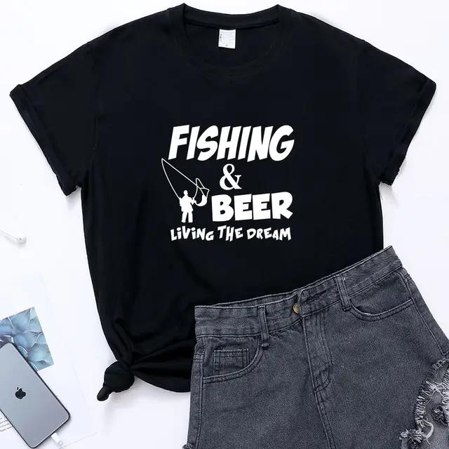 Fishing Print Loose Plus Size Women'S Short Sleeved T Shirt Black - Shop at LoveMi