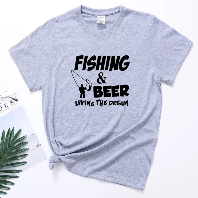 Fishing Print Loose Plus Size Women'S Short Sleeved T Shirt Grey - Shop at LoveMi