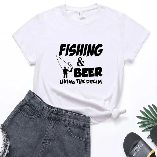 Fishing Print Loose Plus Size Women'S Short Sleeved T Shirt White - Shop at LoveMi
