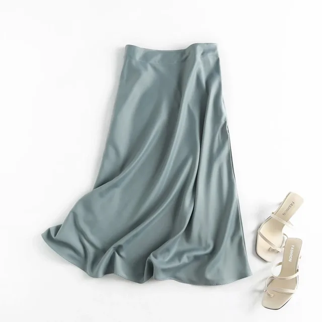 Glossy Ladies Simple And Fashionable Half Skirt Grey Green - Shop at LoveMi