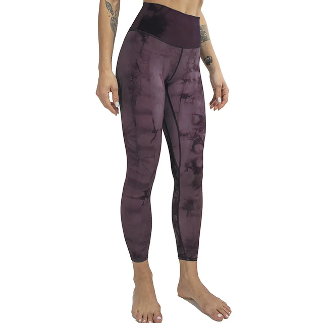 Stretchy Buttocks And Abdomen Yoga Pants Tie Dye Nylon Sports Yoga Wear Deep Purple - Shop at LoveMi