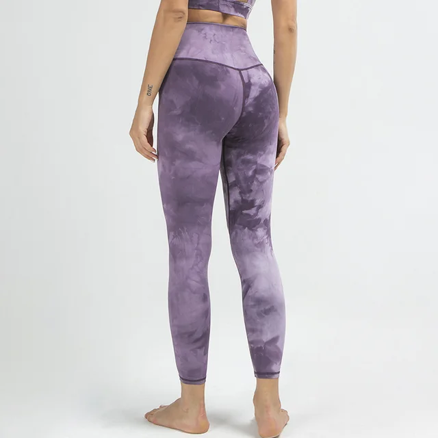 Stretchy Buttocks And Abdomen Yoga Pants Tie Dye Nylon Sports Yoga Wear Light Purple - Shop at LoveMi