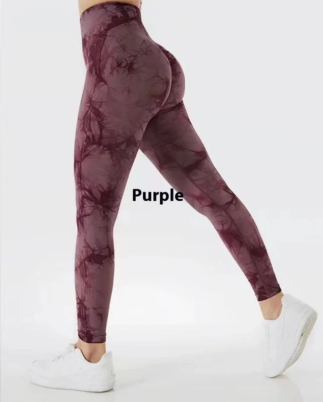 Stretchy Buttocks And Abdomen Yoga Pants Tie Dye Nylon Sports Yoga Wear Zabao Fall Purple - Shop at LoveMi