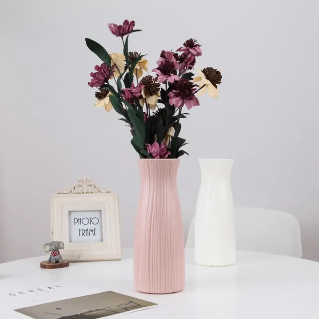 Plastic Vase Fashion Simple Anti Drop Imitation Ceramic Vase Home Decoration Ornaments Pink - Shop at LoveMi
