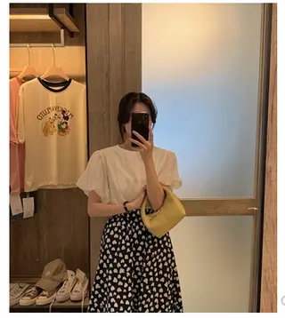 Bubble Sleeve T-Shirt Short Sleeve Female Design Sense Small Crowd - White